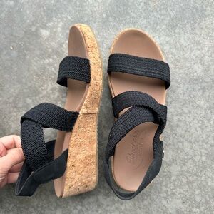 Skechers Black and Tan Wedge Sandals